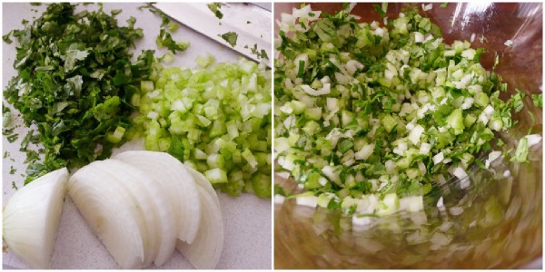 celery, onion and cilantro chopped