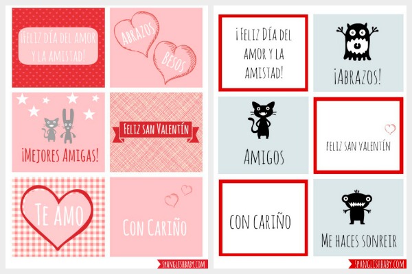 Free Valentine's Day stickers or cards in Spanish - spanglishbaby.com